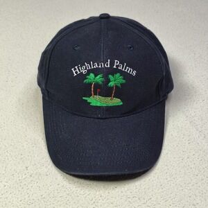 Highland Palms Golf Hat Cap Strap Back One Size Navy Blue Cotton Panel Mens